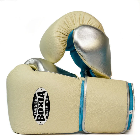 GBS IV – Boxing Sparring Gloves – Cream, Turquoise and Silver